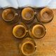 Set of 6 Antique Cave Pottery Cups, Beige Vintage Ceramic