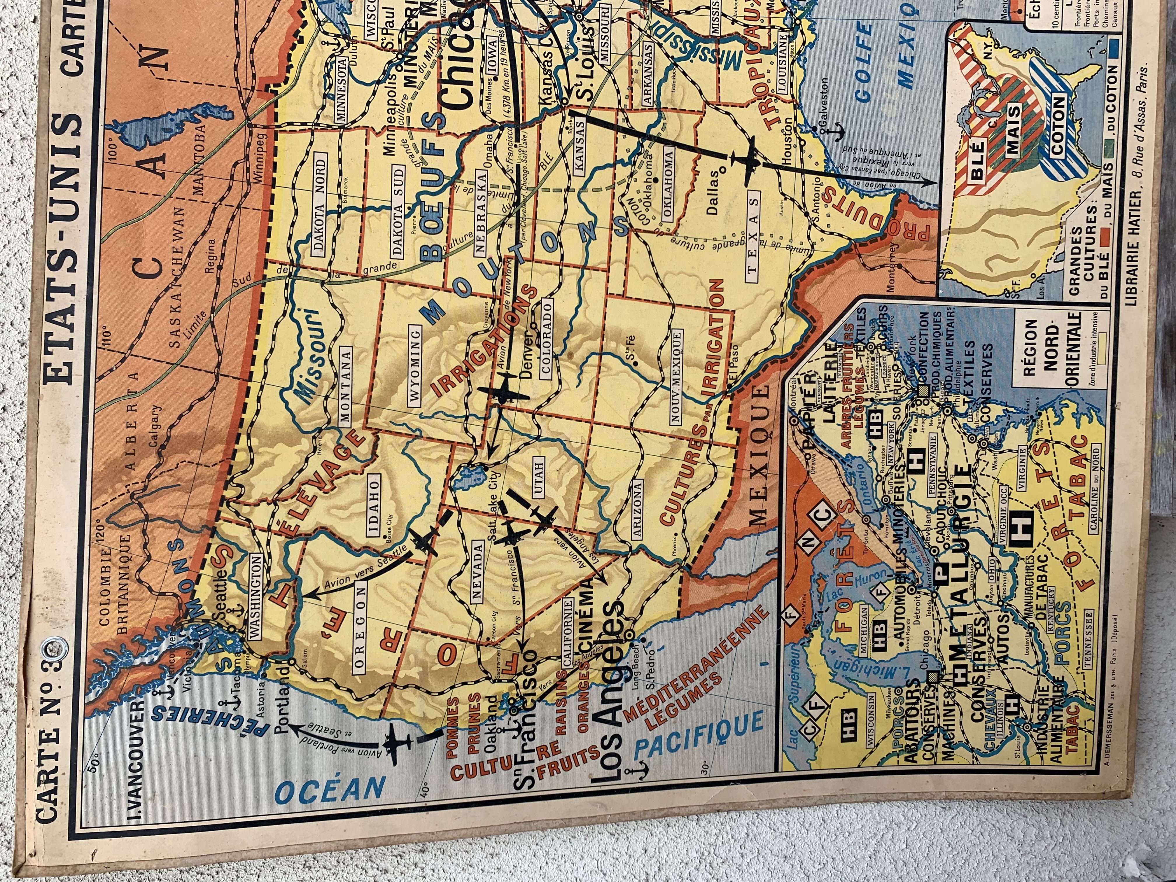 Vintage school map united states n°33 editions hatier by m.peyre
