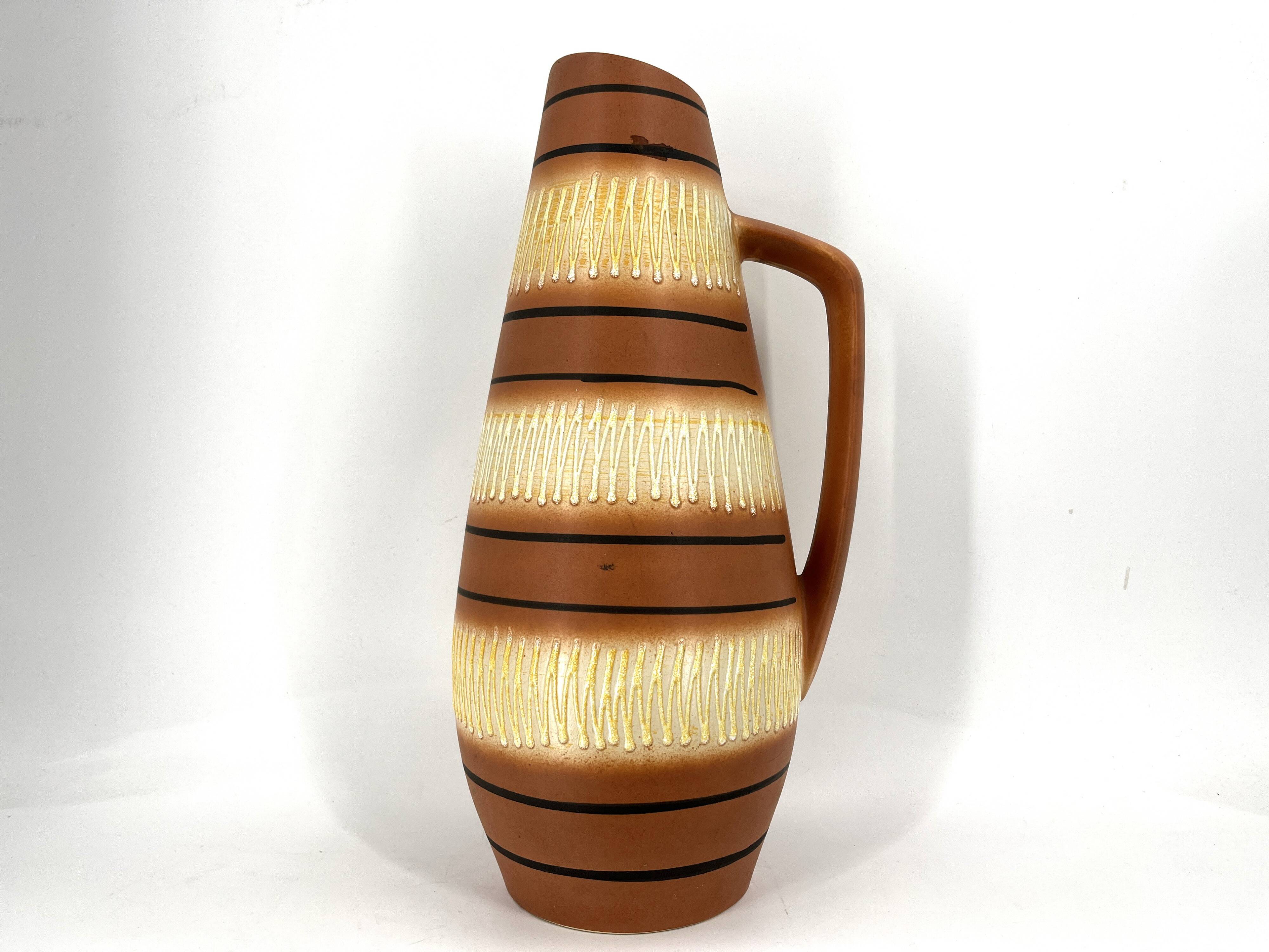 Vintage Scheurich Keramik beige and brown vase, 1960s