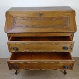 Louis XV Baroque scriban chest of drawers in solid wood, 20th century