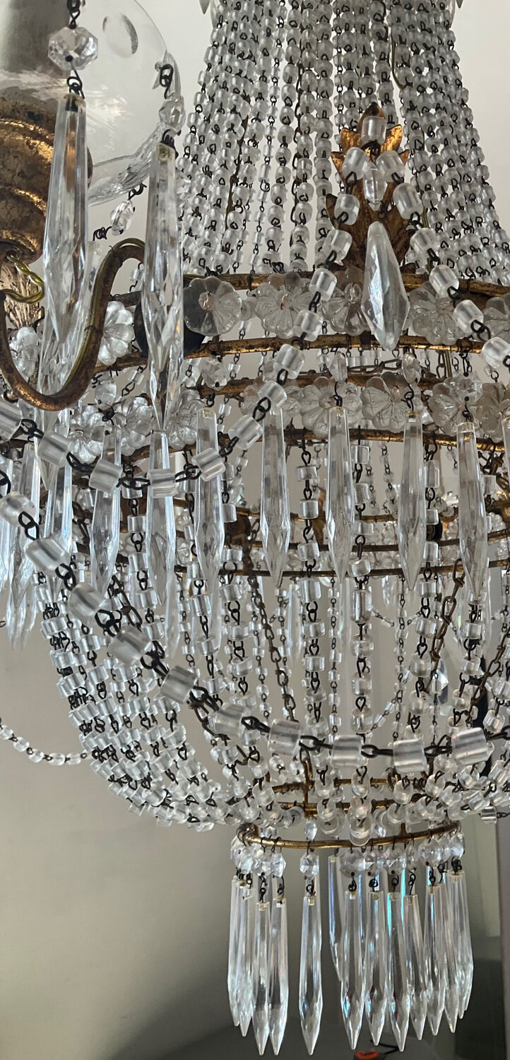 Large Montgolfière chandelier with crystal drops