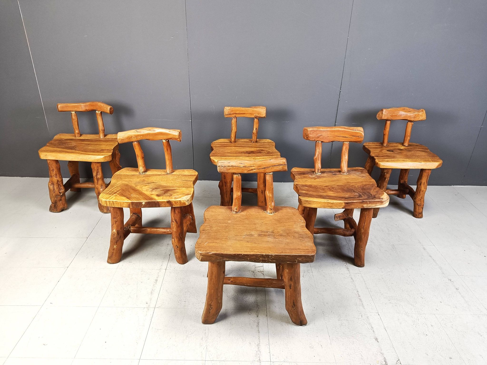 Vintage sculptural brutalist dining chairs, set of 6 - 1960s