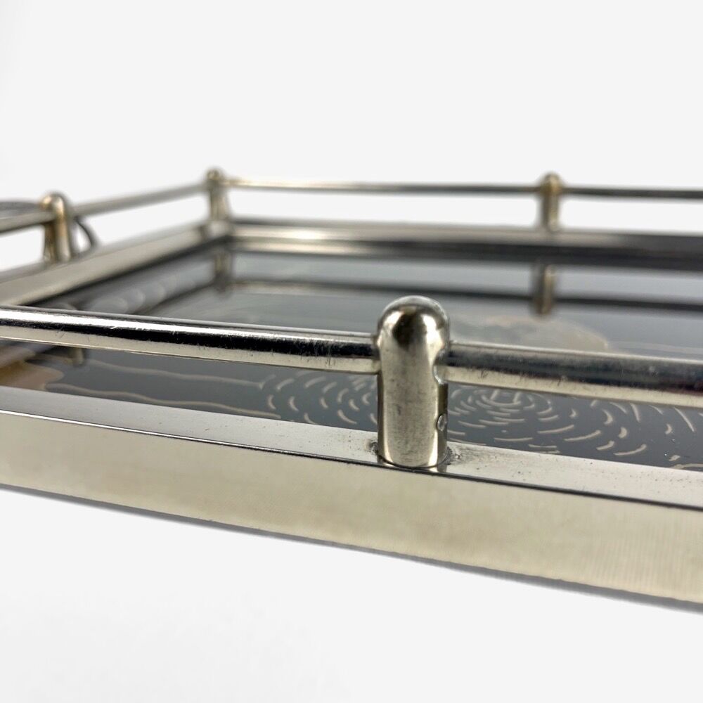 Art Deco tea tray glass and silver metal 30s