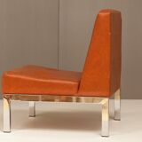 Paire de fauteuils Chauffeuses en skaï & chrome  Année 70
