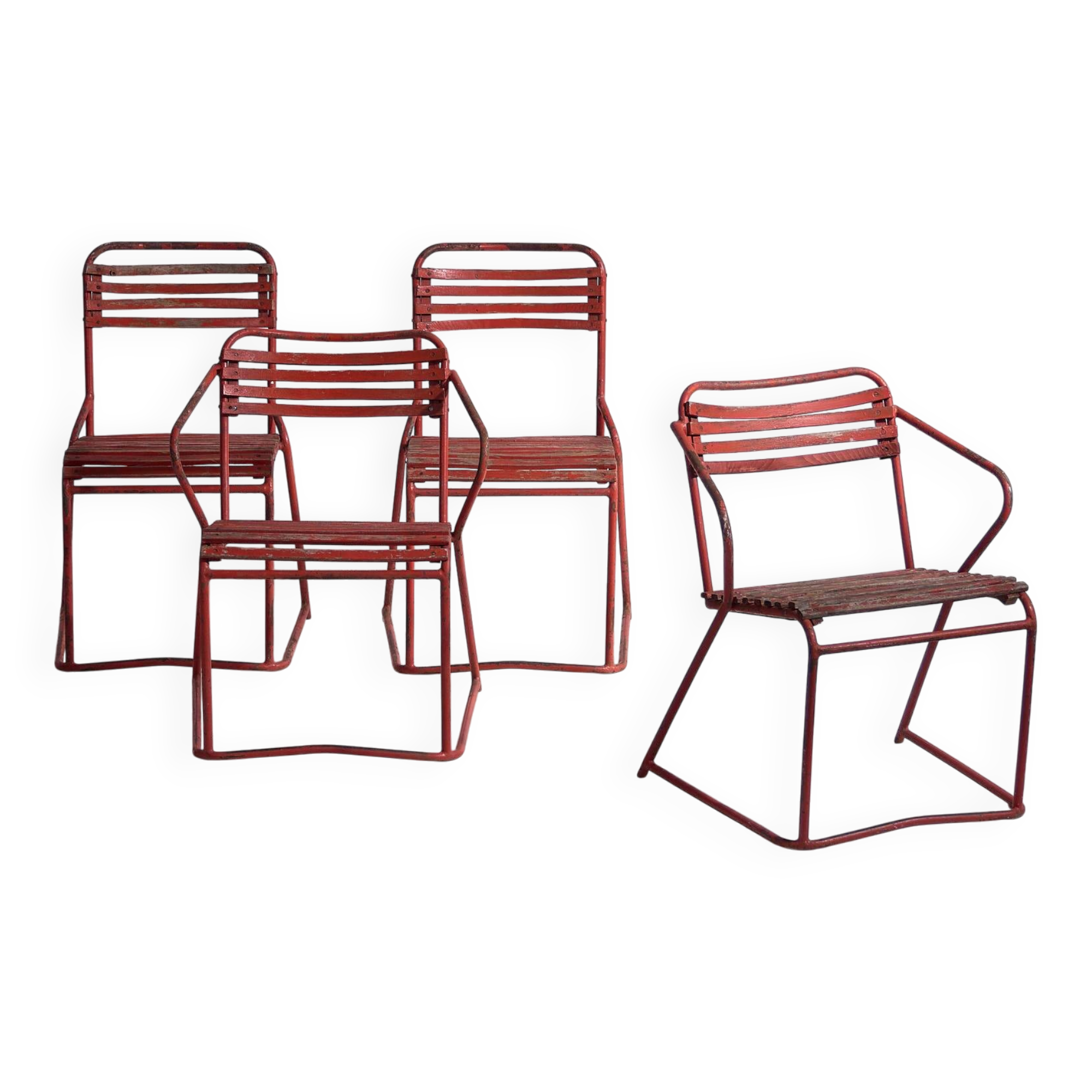 Antique red garden chairs (c.1920). Set of 4 pieces #37
