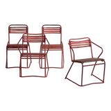 Anciennes chaises de jardin rouges (c.1920). Ensemble de 4 pièces #37