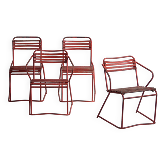 Anciennes chaises de jardin rouges (c.1920). Ensemble de 4 pièces #37