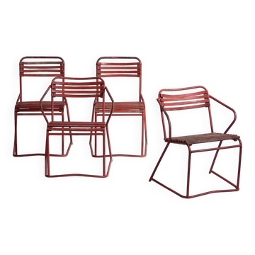 Old red garden chairs (c.1920). Set of 4 pieces #37