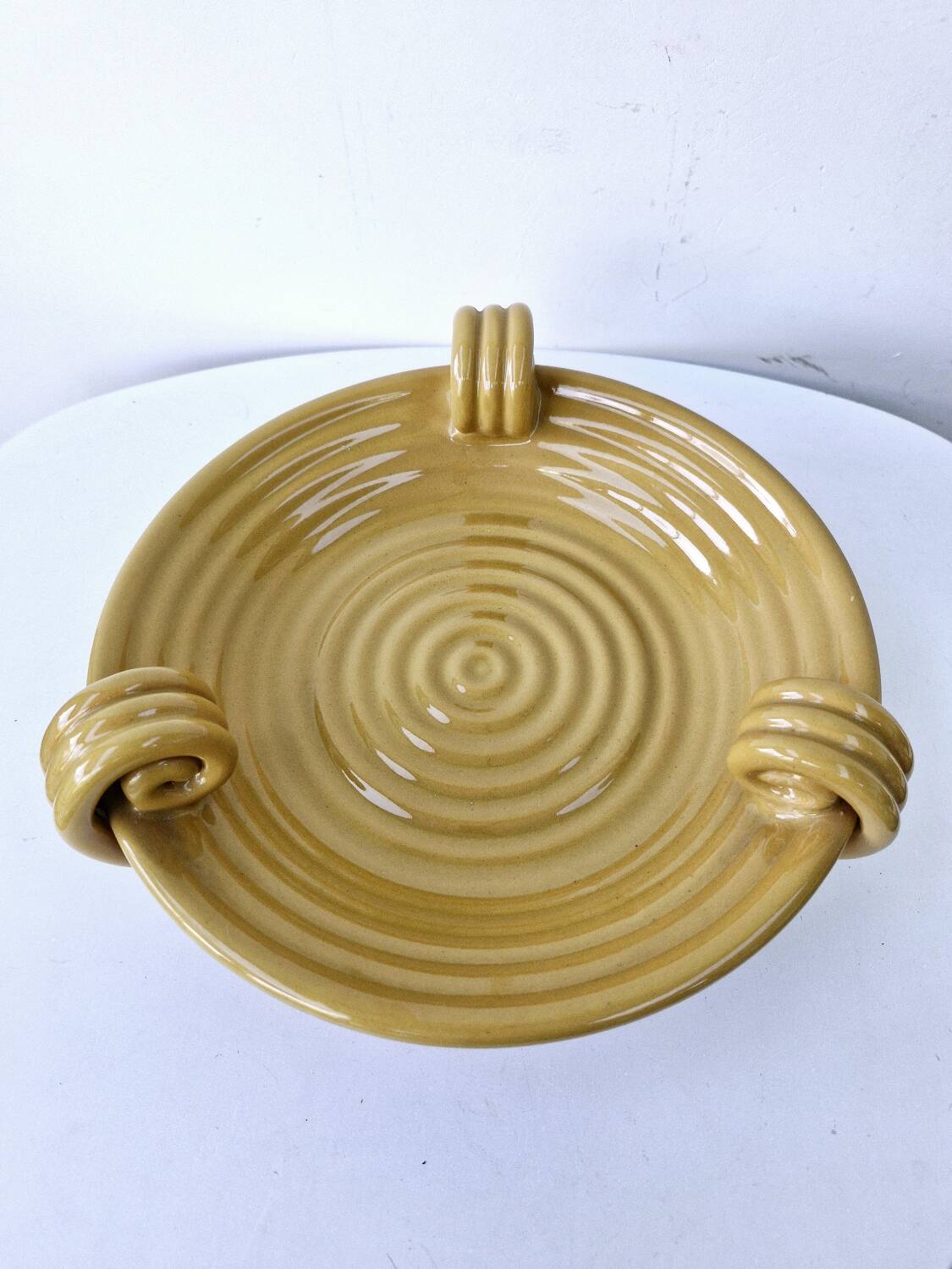 Vintage fruit bowl basket ocher ceramic art deco style