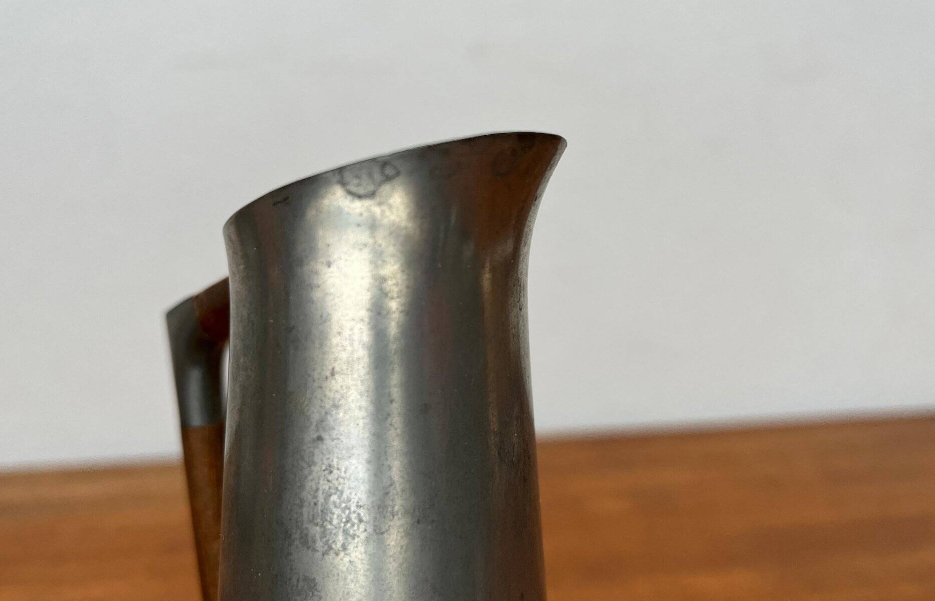 Mid-Century Pewter Carafe Vase with Teak Handle by K.M.D. Tiel Royal Holland Pewter, 1960s