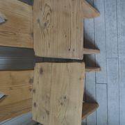 2 vintage chairs in brutalist style made of pitch pine with a waxed finish.