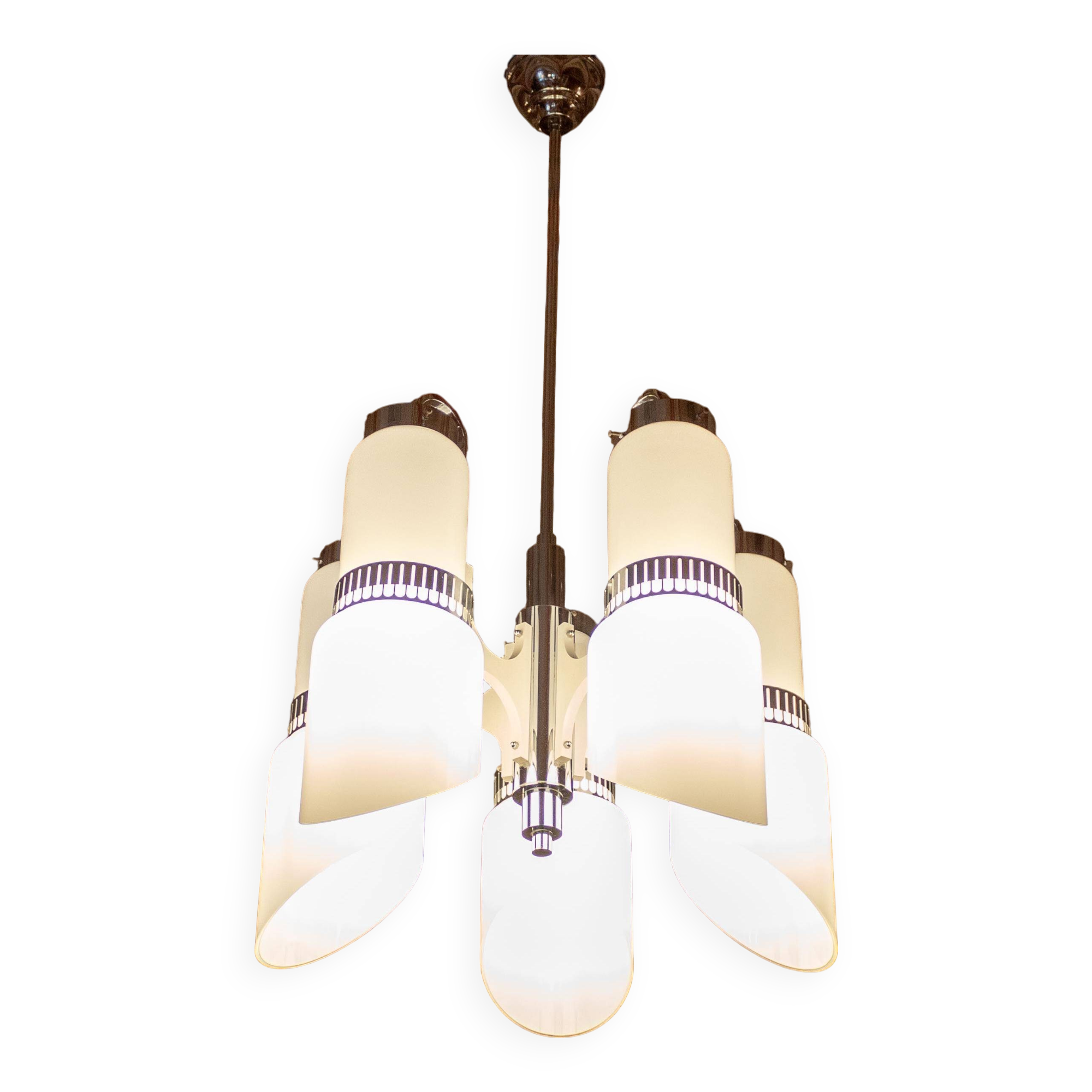 Modernist Murano Glass and Steel Space Age Chandelier, Italy 1960s