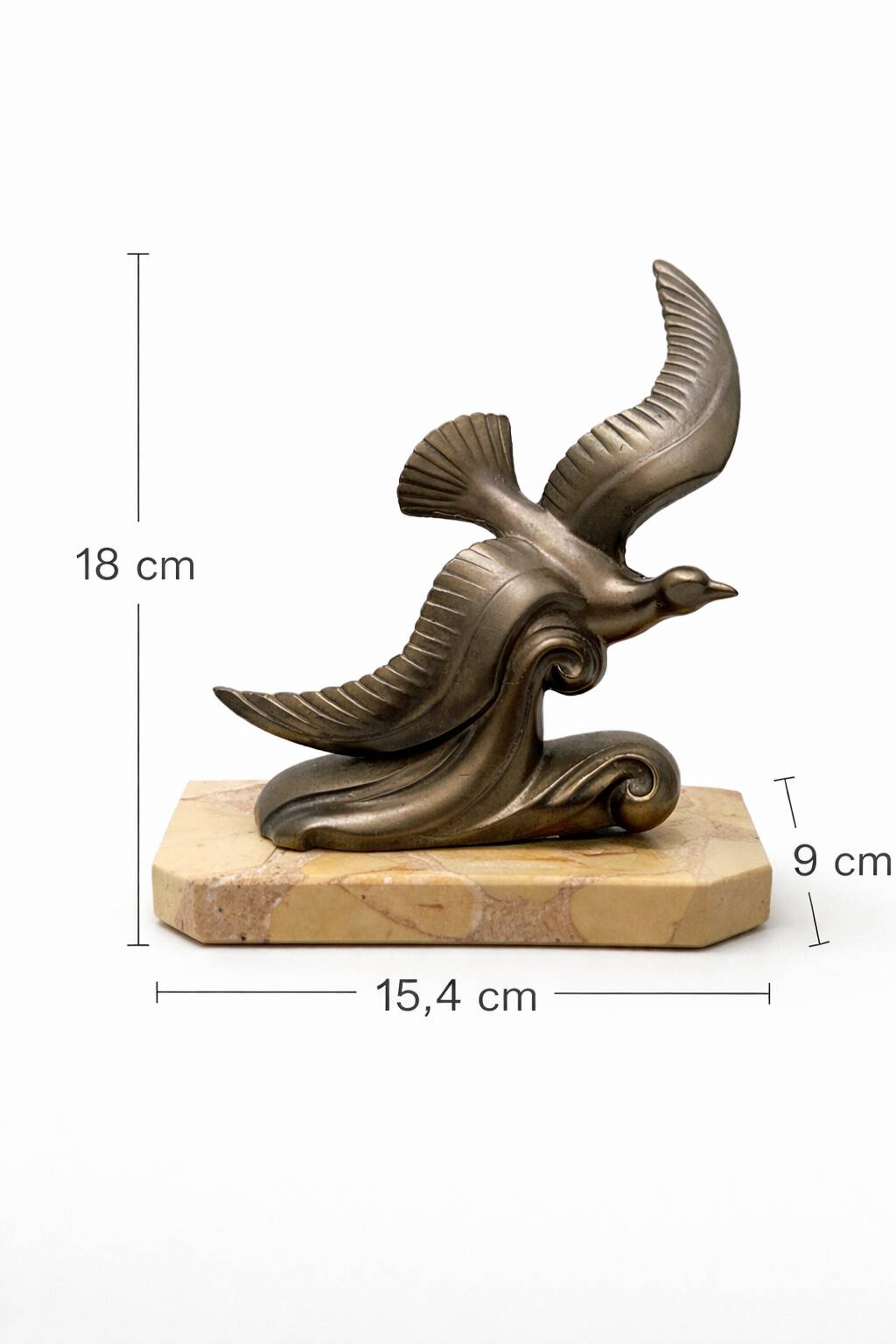 Modernist Bird in Flight Sculpture on Breccia Marble Base — France, 1