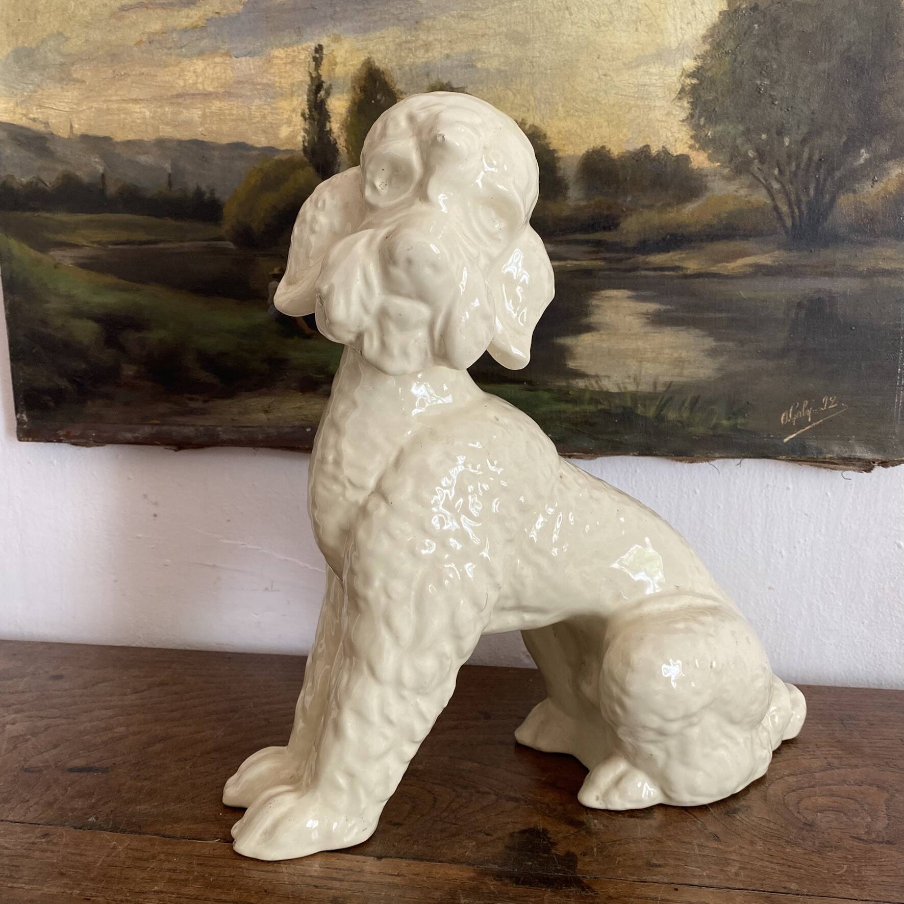 Large poodle, glazed ceramic dog, 1920s-30s