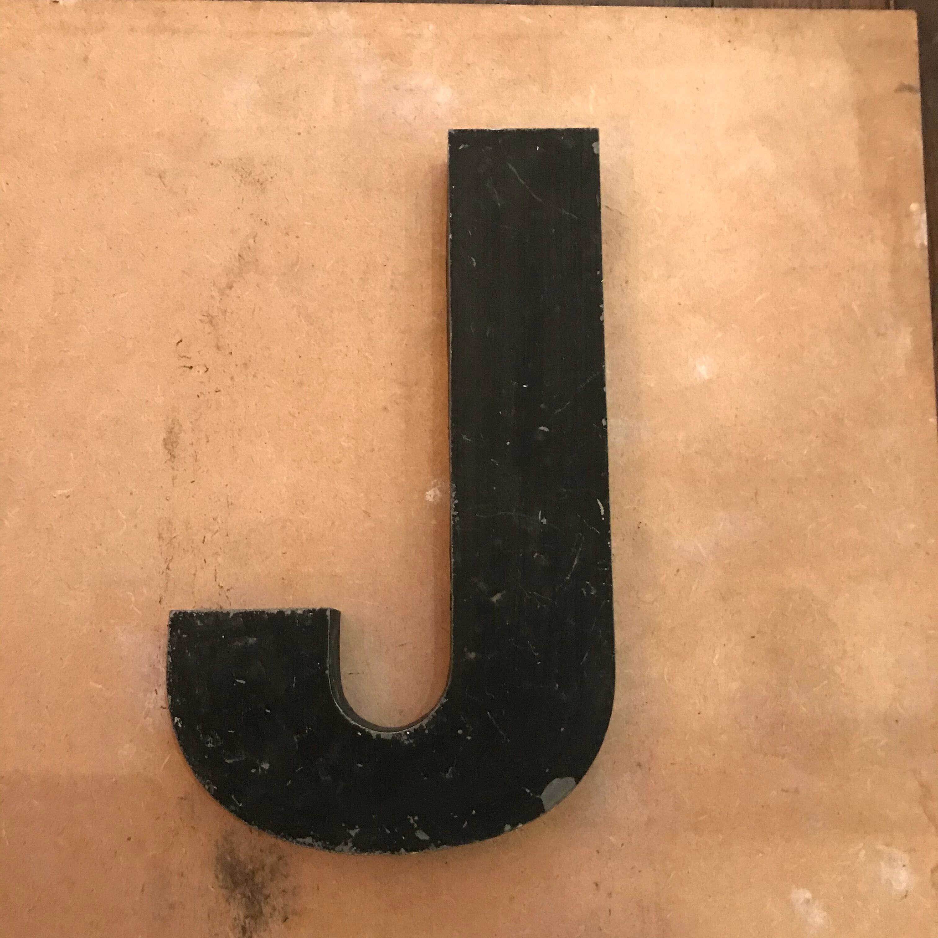 Old zinc metal sign letter J 30 cm