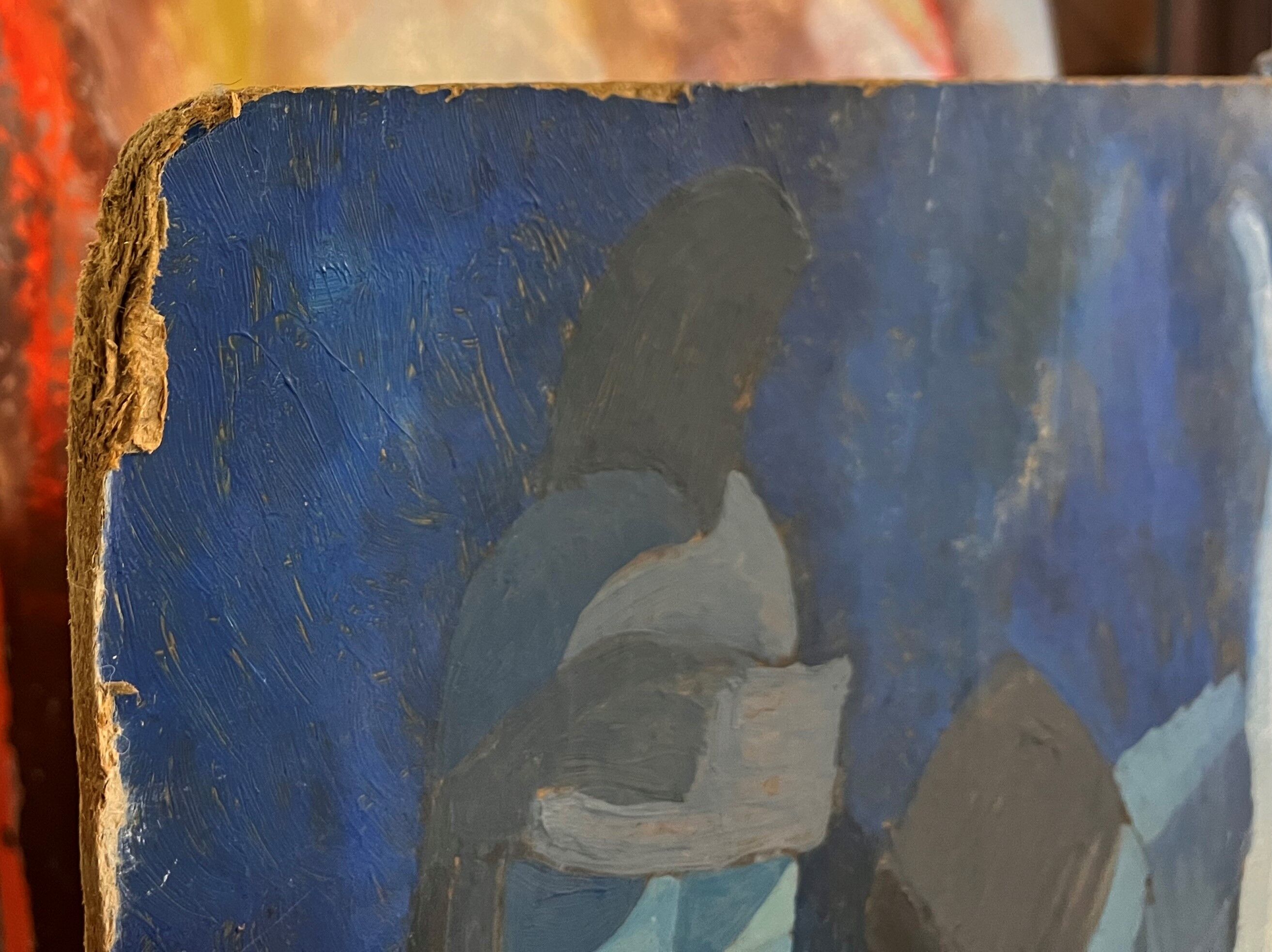 Huile sur panneau: tableau religieux moderniste signé Pascal