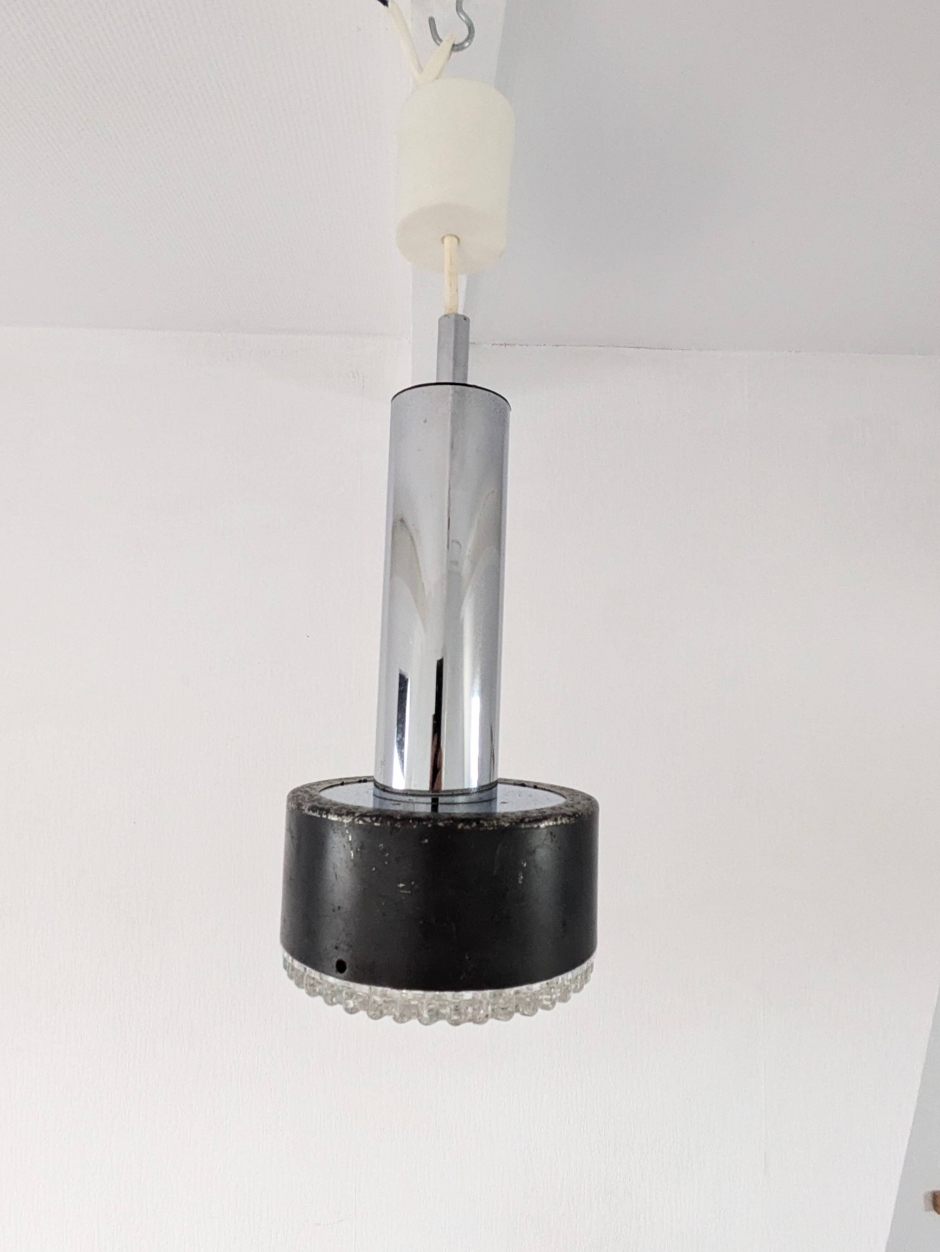 Metal and bubbled glass pendant light, Staff design, 1970s