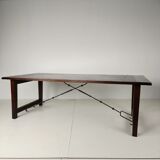 Large Spanish oak dining table with wrought iron bars – 20th century