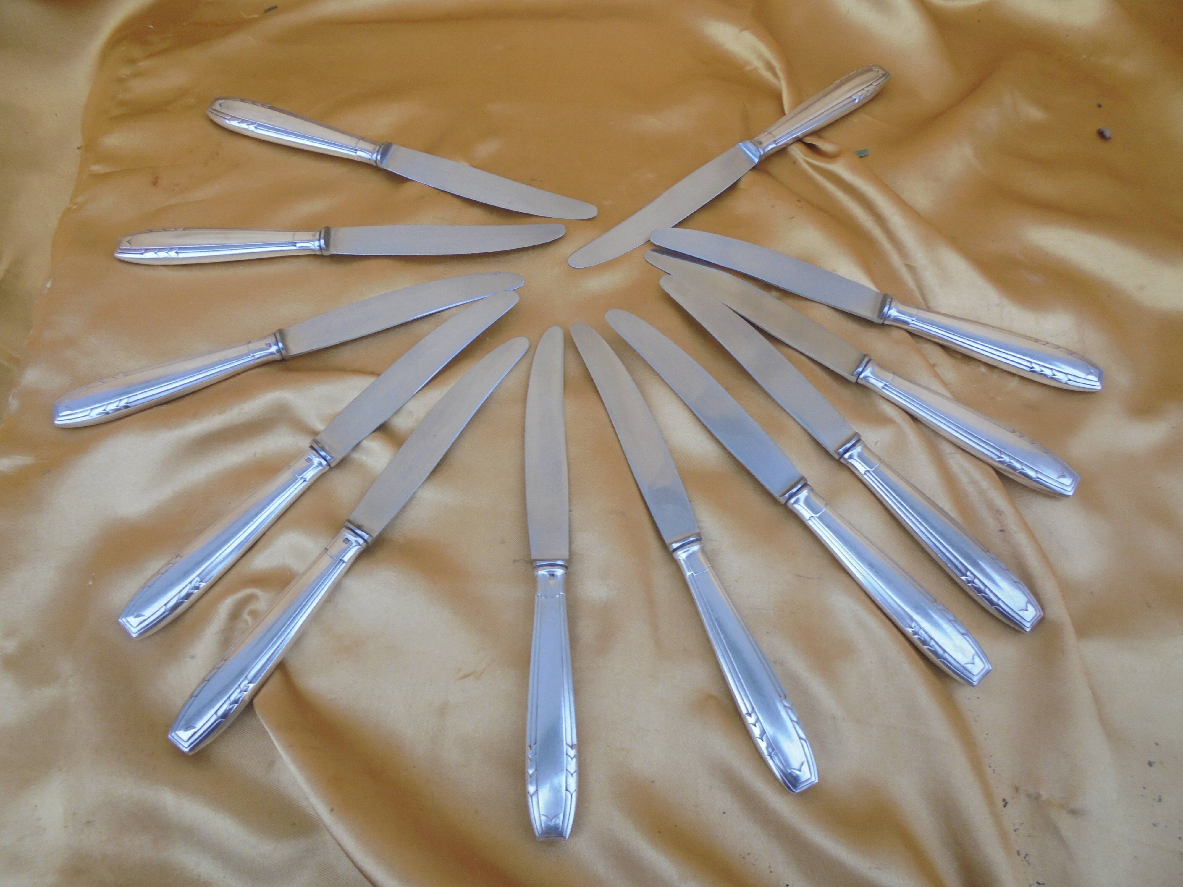 12 art deco knives handle silver metal apollonox