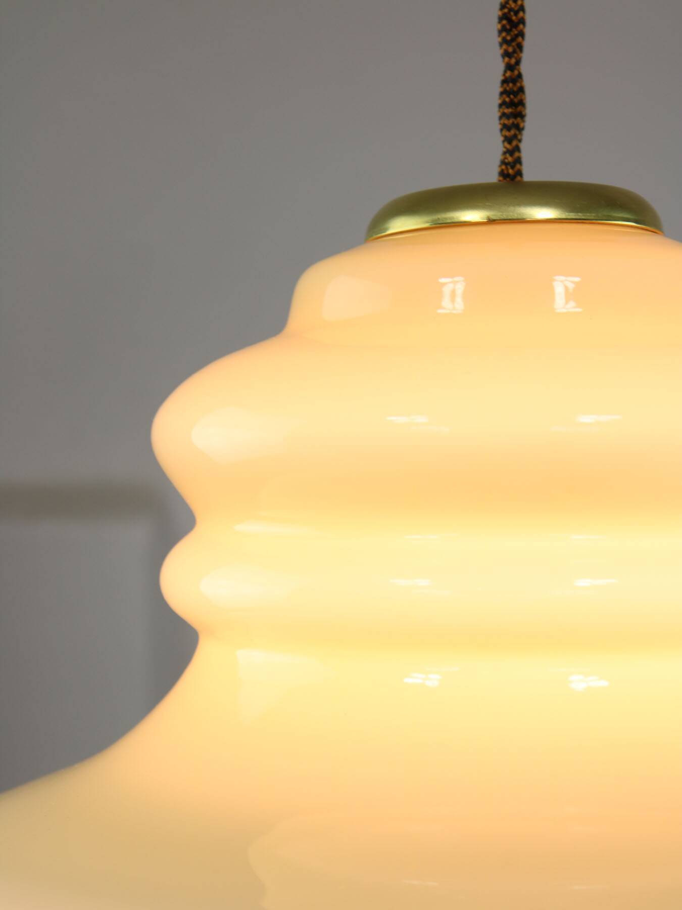 Mid-Century Italian Yellow Glass and Brass Pendant Lamp