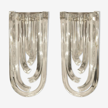Pair of curved crystal wall lights in Murano