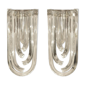 Pair of curved crystal wall lights in Murano