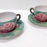 Pair of Green Earthenware Tea /Coffee Cups with Floral Motifs by Zaccagnini