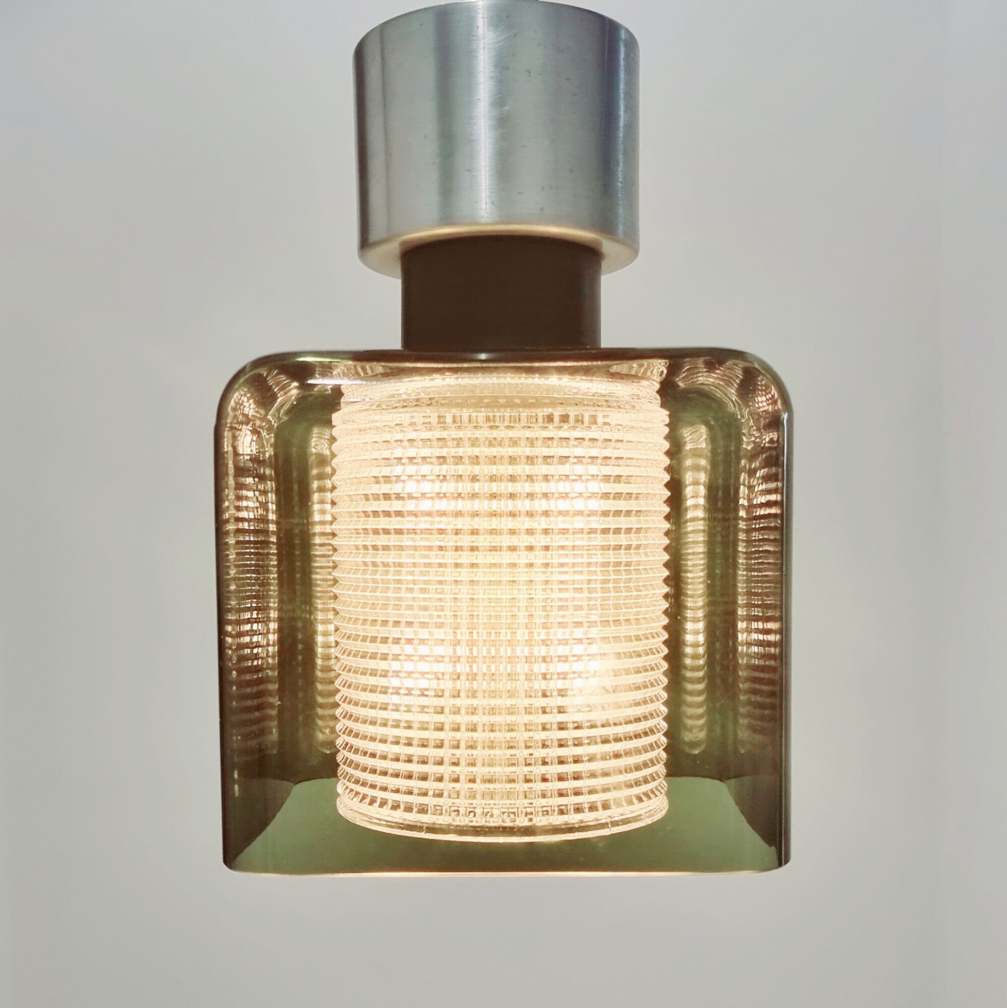 Mid century green glass ceiling light by Carl Fagerlund for orrefors, sweden, 1960s