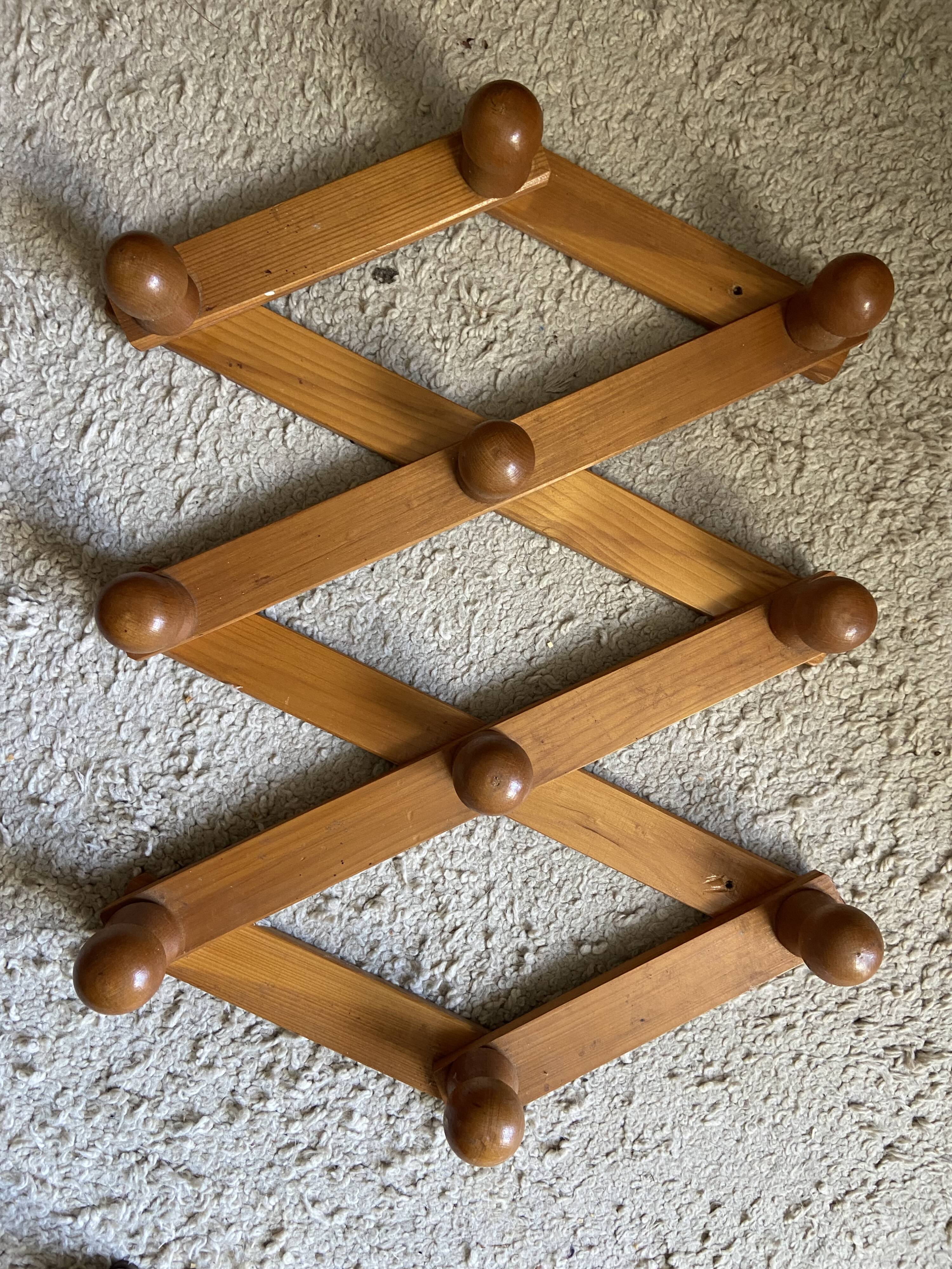 Vintage pine accordion coat rack