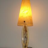 French vintage gold retro resin table lamp with marble effect cone shade.