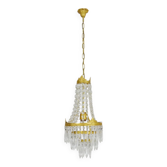 Old balloon chandelier with three floors, glass tassels. 50s 60s