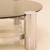 Circular coffee table & smoked glass 70's
