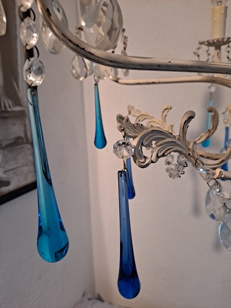 Vintage Italian Chandelier Murano Electric Blue