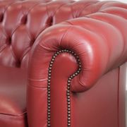 English cowhide Chesterfield 2.5-seater sofa in a stunning red colour