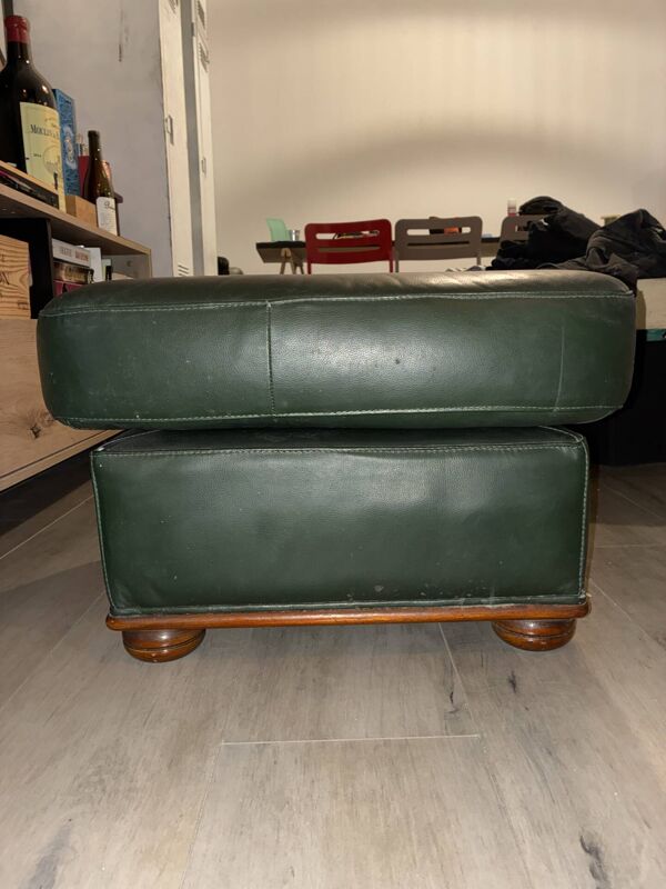 Pouf, repose-pieds vintage en cuir vert – années 70-80