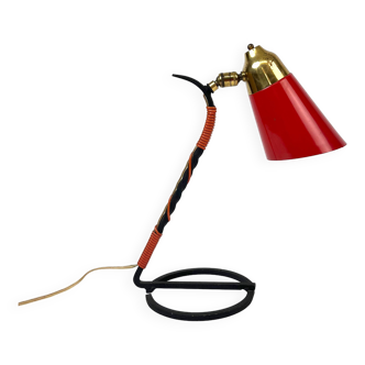 Lampe de bureau diabolo rouge italienne du milieu du siècle stilnovo age 1960