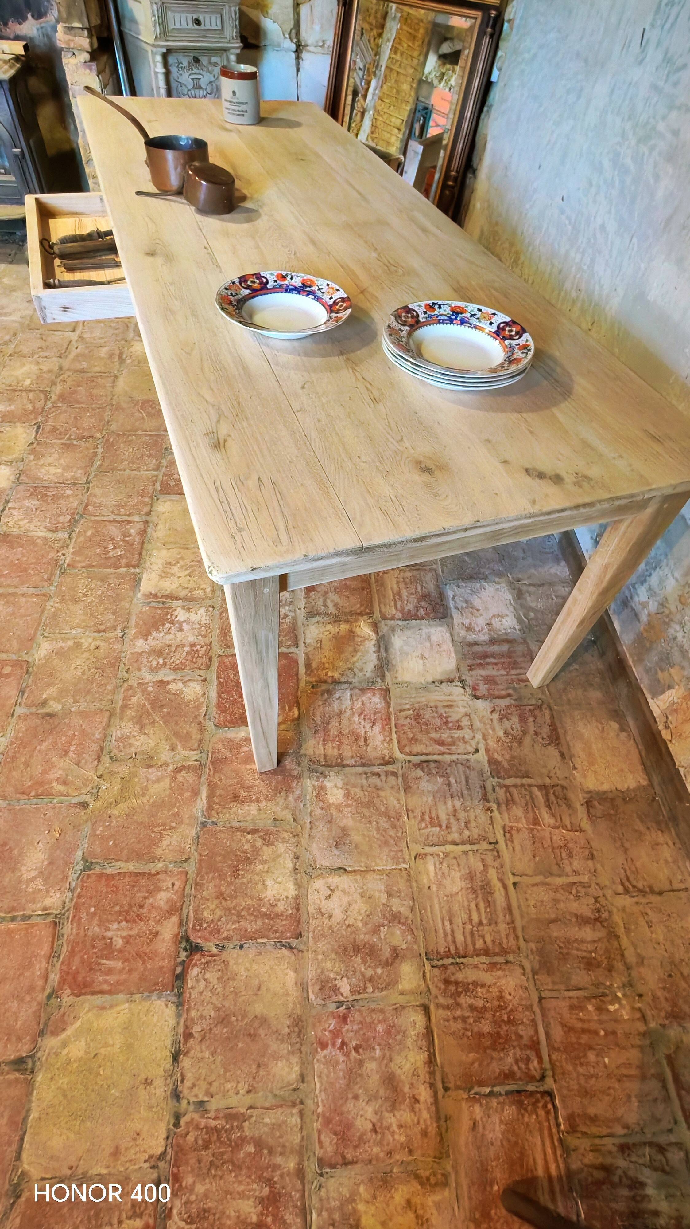 French solid oak farmhouse table 239x89 Raw patinated