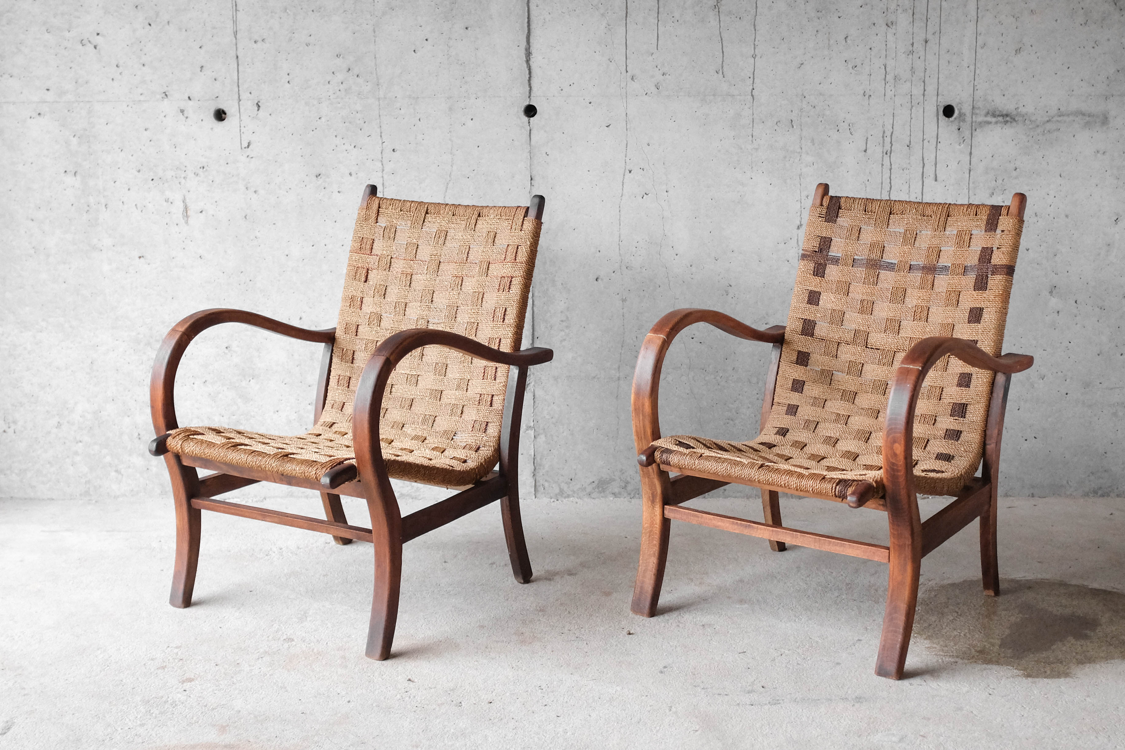 Pair of Vroom & Dreesman braided rope chairs, Netherlands, 1960s
