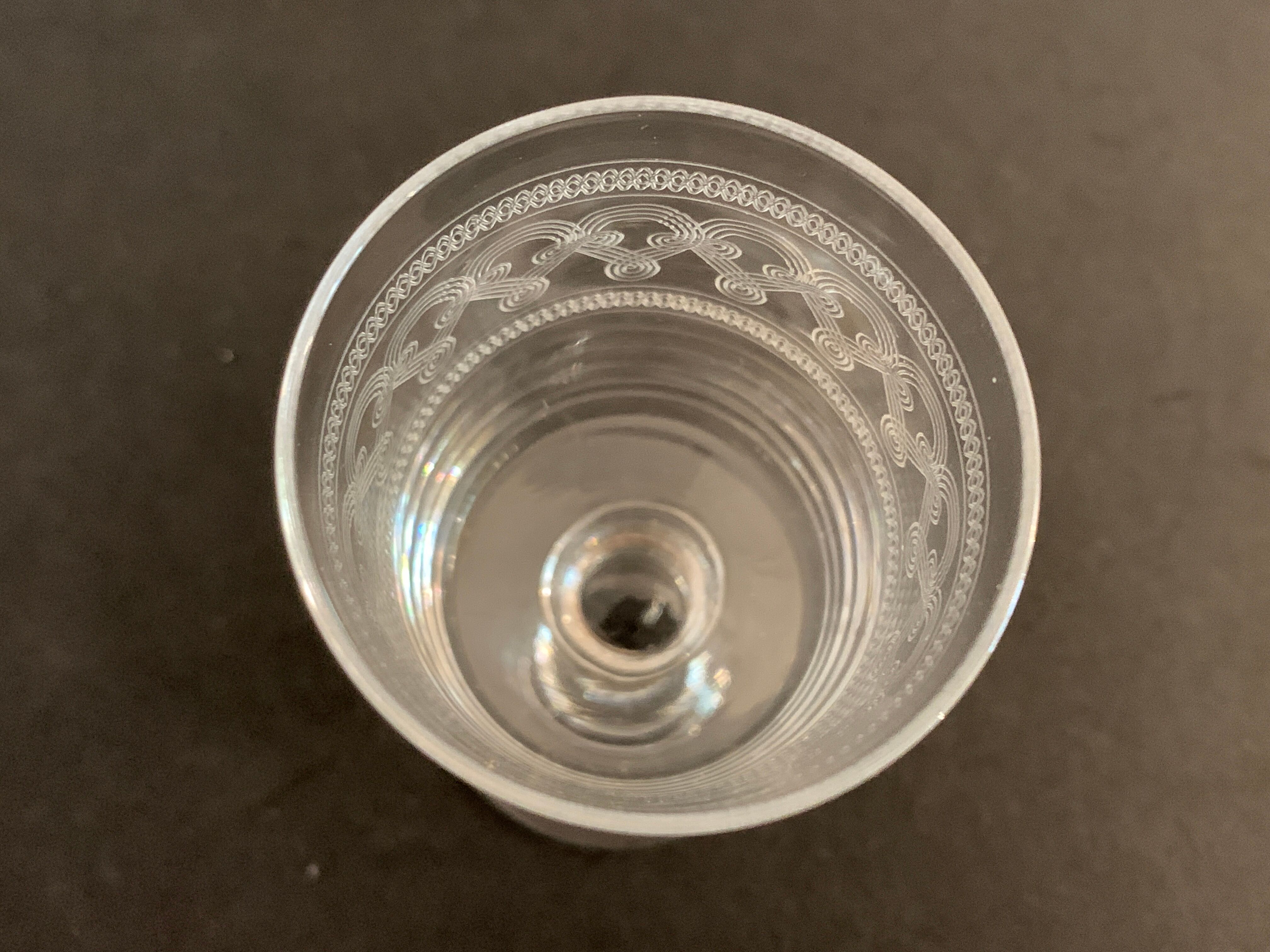 5 engraved and blown crystal digestive glasses