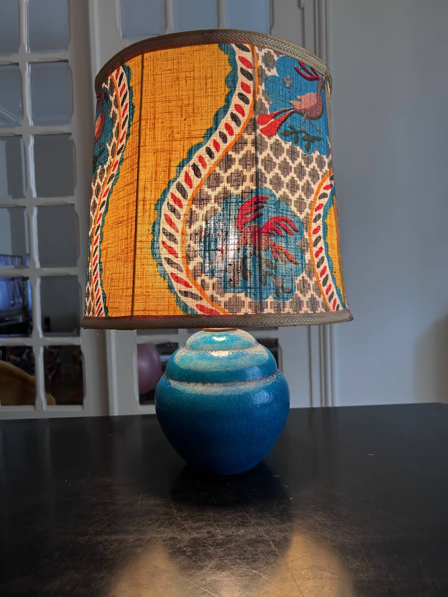 blue ceramic lamp 1970