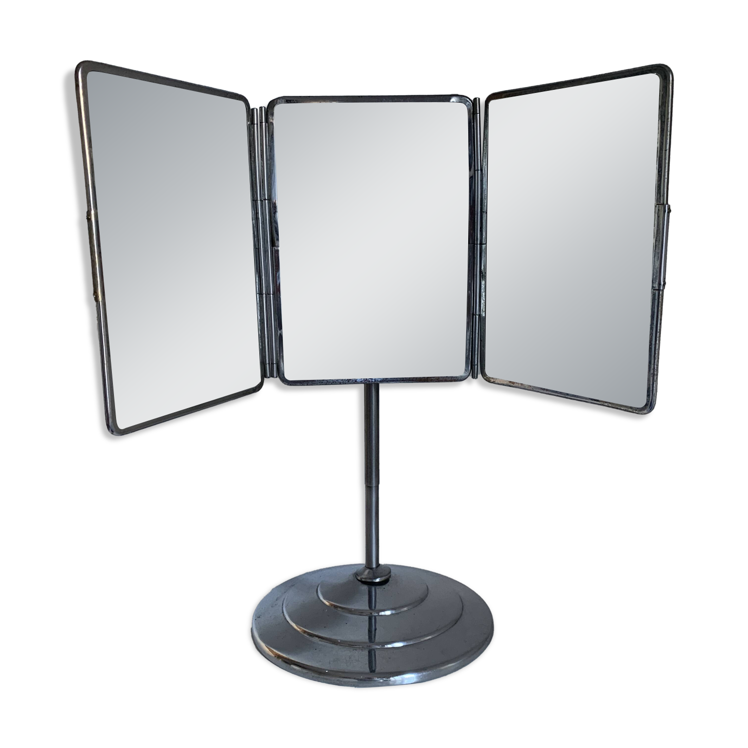 Vintage 1940s barber's triptych mirror with beveled base - 40 x 35 cm