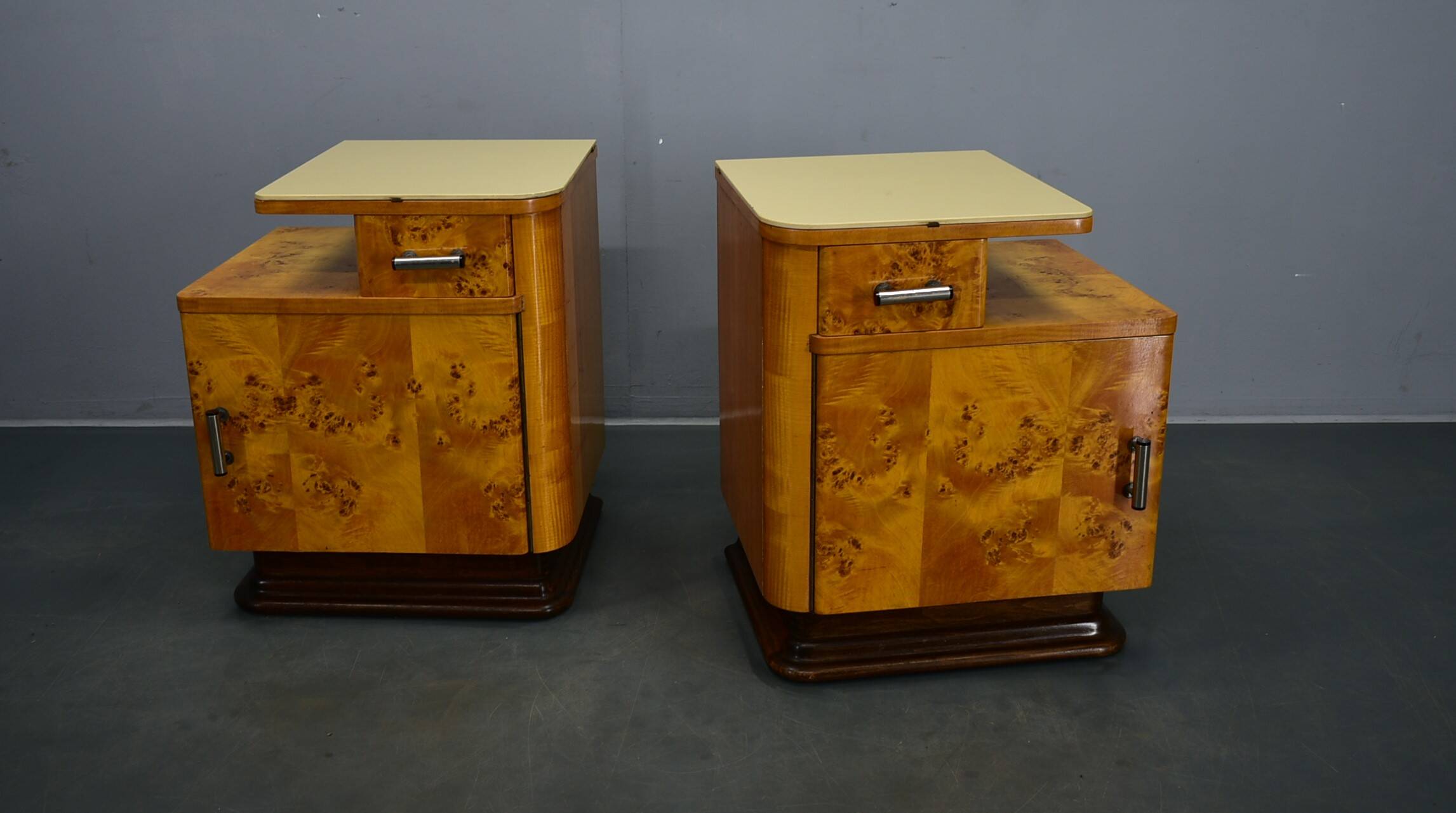 1940s set of bedside tables by Jindrich Halabala, Czechoslovakia