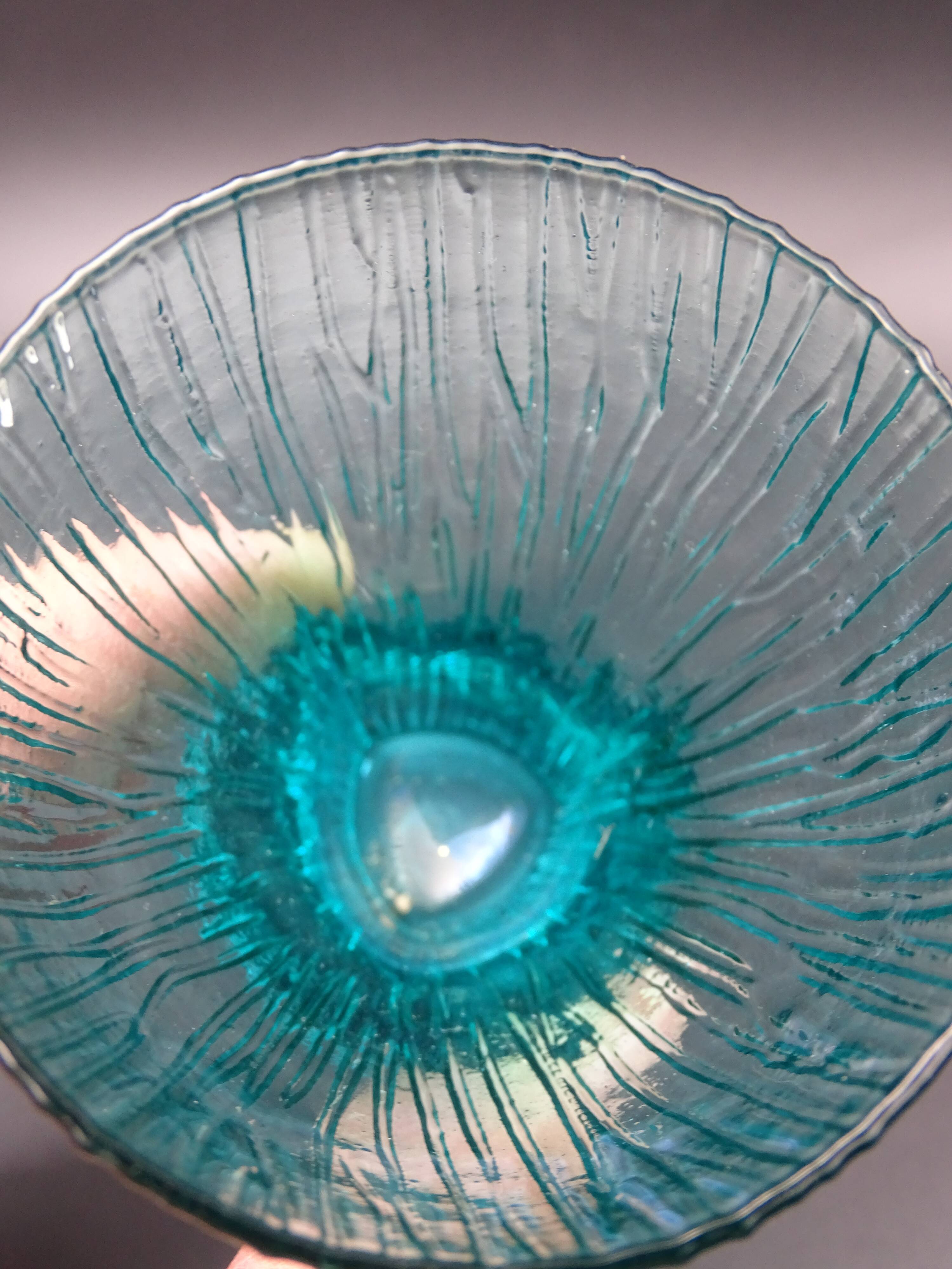 Set of 6 turquoise glass water glasses around 1975