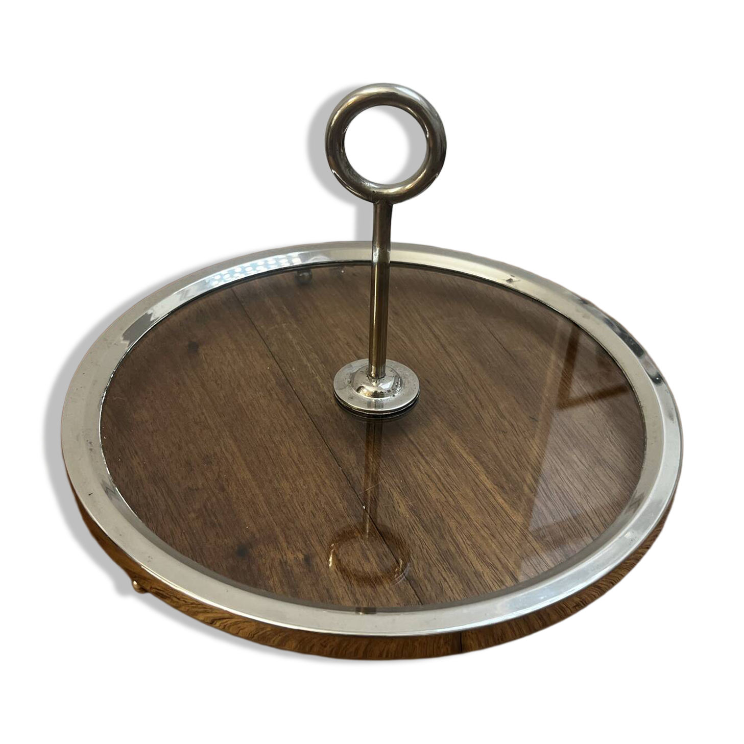 Cheese platter in glass and chrome - 1960