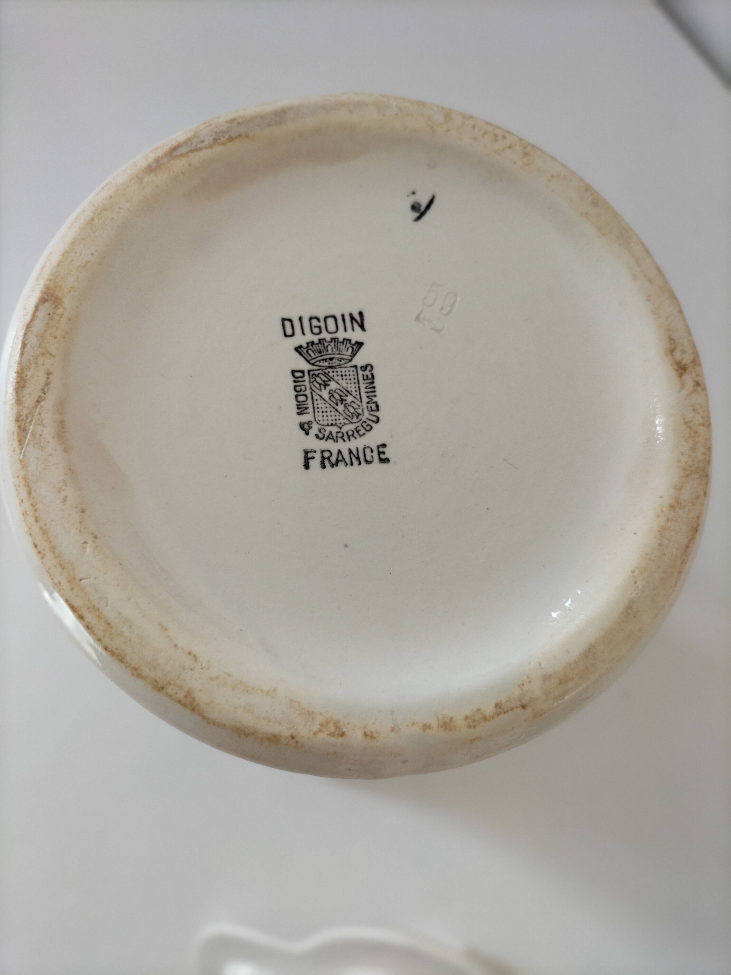 Chocolatière ancienne en faïence blanche Digoin Sarreguemines années 50-60
