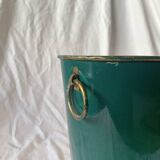 Vintage enamelled sheet metal waste paper basket - peach decor