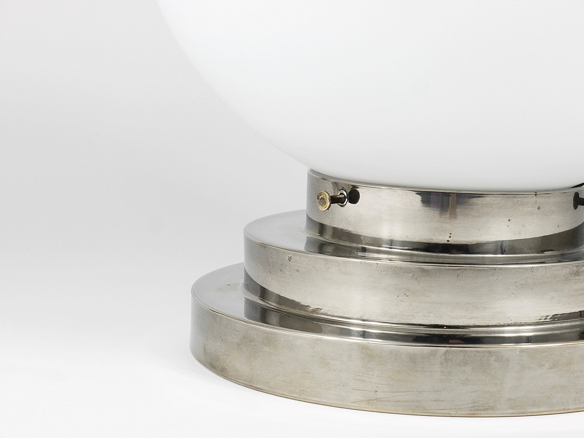 Large opaline glass globe ceiling lamp in Art Deco style.
