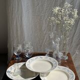 Set of 6 large soup plates with blue flower frieze pattern