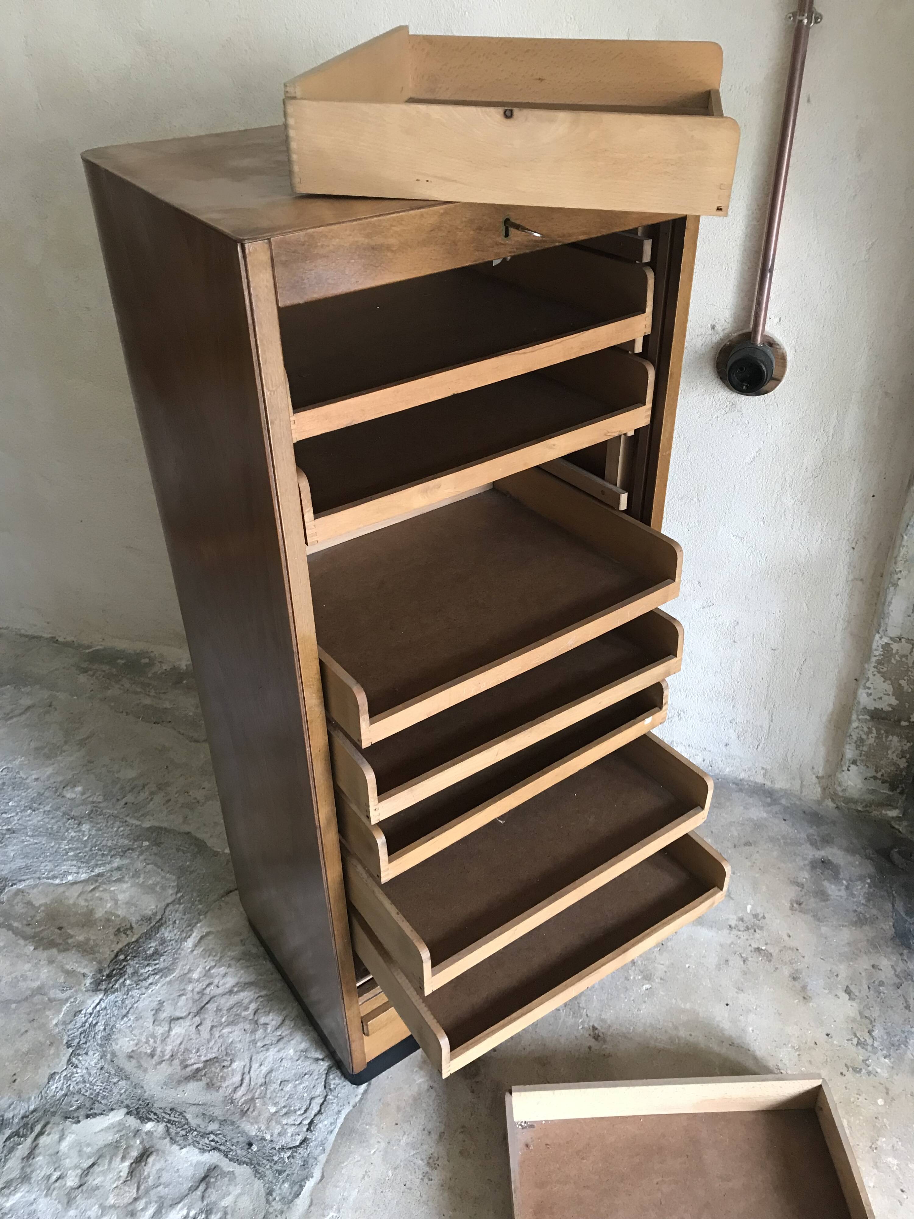 Vintage sliding curtain file cabinet 1950-1970