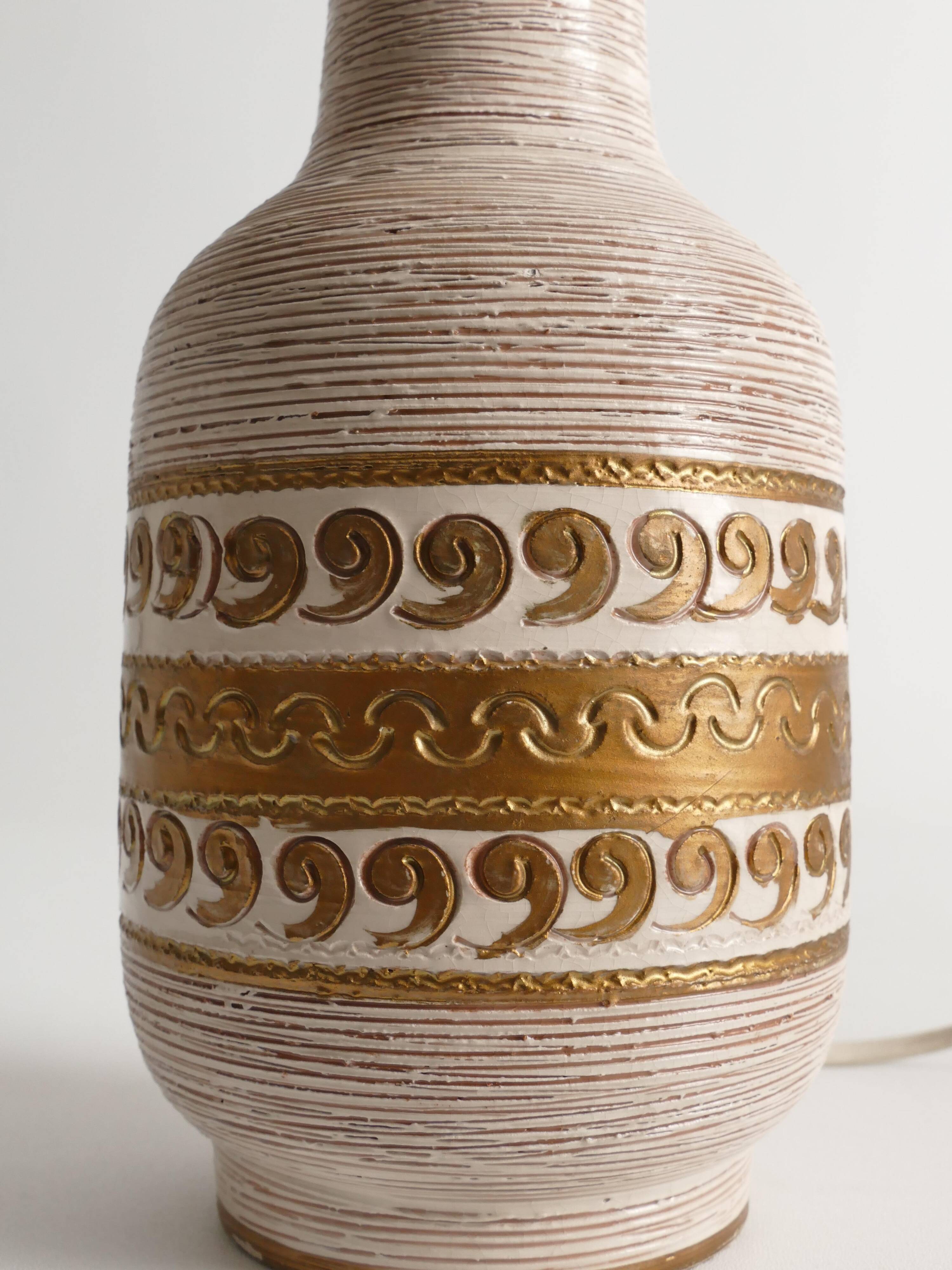 White and Gold Ceramic Table Lamp by Fratelli Fanciulacci, Italy 1970's